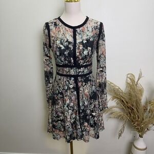 Xhilaration Floral Lace Long Sleeve Mini Dress Black Contrast Boho Whimsigoth M